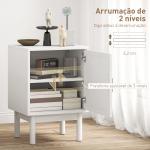 Mesa de Cabeceira com Porta de Vime Prateleira Ajustável e Pés de Madeira Estilo Boémio Mesa Auxiliar 40x35x58 cm Branco
