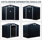 Abrigo de Jardim 213x130x185cm Abrigo de Jardim Metálico de Exterior com 2 Portas Deslizantes e 4 Janelas Cinza Escuro