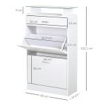 Móvel Sapateira de 2 Portas Sapateira Estreito para 12 Pares de Sapatos com Gaveta Prateleira Aberta e Bancada de Vidro para Corredor Entrada Carga Máx. 50kg 60x24x105,5cm Branco