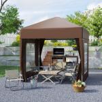 Tenda Dobrável 2x2 m Tenda de Jardim com 4 Paredes Laterais Tecido Oxford 2 Portas 2 Janelas e Bolsa de Transporte Marrom