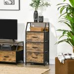 Cómoda com 3 Gavetas de Tecido Dobrável e Prateleira Móvel de Armazenamento Estilo Industrial 44x29x92cm Marrom Rústico