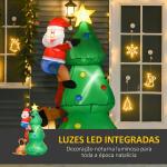 Árvore de Natal insuflável 180 cm com luzes LED, Pai Natal e cão, para interior e exterior, multicolor
