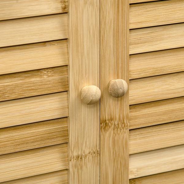 Armário Auxiliar Casa de Banho de Bambu com 2 Portas Compartimento Aberto e Prateleira Ajustável 50x25,5x92 cm Madeira