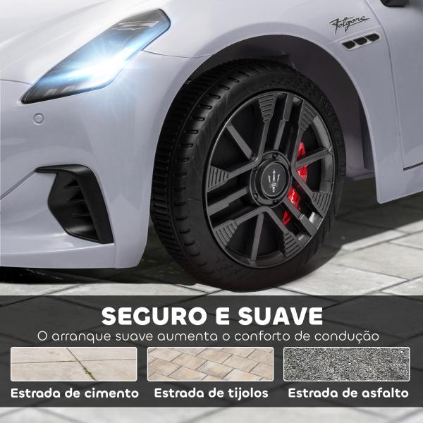 Carro Elétrico para Crianças Maserati Gran Turismo Folgore 12V Controlo Remoto Faróis Buzina e Música MP3 98x59x43 cm Cinza