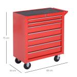 Carrinho de Ferramentas com 7 Gavetas Rodas Trava Armário de Armazenamento para Oficina de Garagem e Chapa de Aço 69x33x75 cm Vermelho