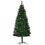 Árvore de Natal Artificial 180cm Ignífugo com 624 Ramos 48 Decorações Folhas de PVC e Suporte Metálico Verde