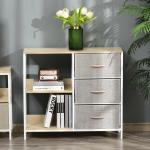 Cómoda de Estilo Industrial com Gavetas de Tecido Dobráveis e 2 Prateleiras 80x29x71 cm Madeira e Cinza Claro