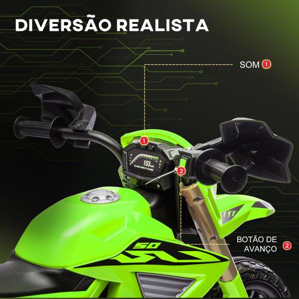 Mota Elétrica para Crianças Moto a Bateria para Crianças 6V com Rodas de Treino e Buzina 105x57x62 cm Verde
