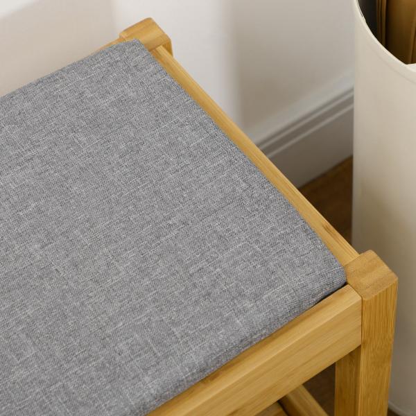 Banco Sapateira de Bambu com Assento Estofado para 3 Pares de Sapatos e Prateleira de 90x30x46 cm Madeira