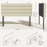 Cabeceira de Cama 140 cm Altura Ajustável em 3 Níveis 106/116/126 cm Estofada em Linho Bege