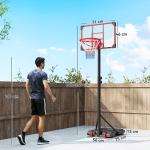 Tabela de Basquetebol com Altura Ajustável 178 - 208 cm Rodas Base Recarregável para Exterior 75x56x210 - 240 cm Vermelho e Preto