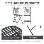 Conjunto de 2 Cadeiras Dobráveis de Jardim Cadeiras com Mosaico Carga Máxima 120 kg 50x40x94,5 cm Preto