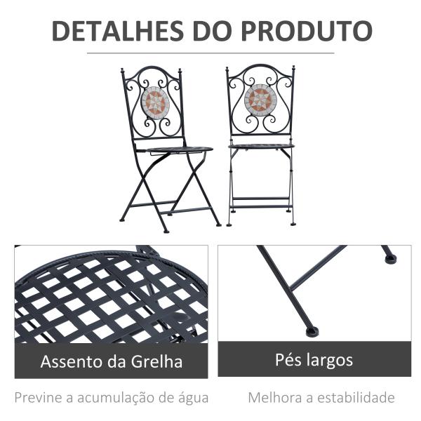 Conjunto de 2 Cadeiras Dobráveis de Jardim Cadeiras com Mosaico Carga Máxima 120 kg 50x40x94,5 cm Preto