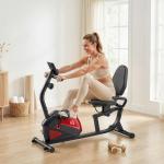 Bicicleta Estática com Encosto 8 Níveis de Resistência Magnética Volante Assento Ajustável Monitor LCD Pulsómetro Suporte de Telemóvel e Rodas Vermelho