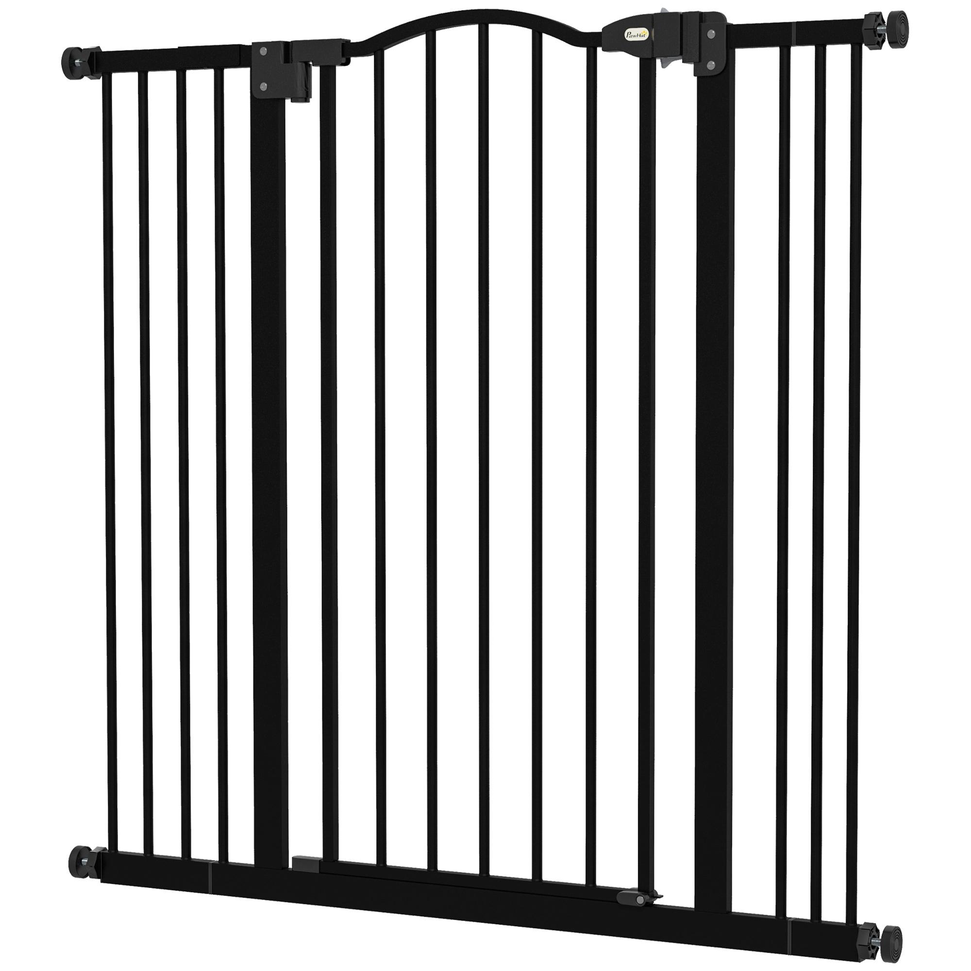 Barreira de Segurança para Cães com Largura Ajustável 74 - 100 cm e Extensões para Escadas e Portas Preto