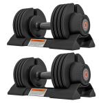 Halteres Ajustáveis 4 em 1 2x10 kg com Ajuste Rápido do Peso, Base de Armazenamento e Pega Antiderrapante para Treino em Casa
