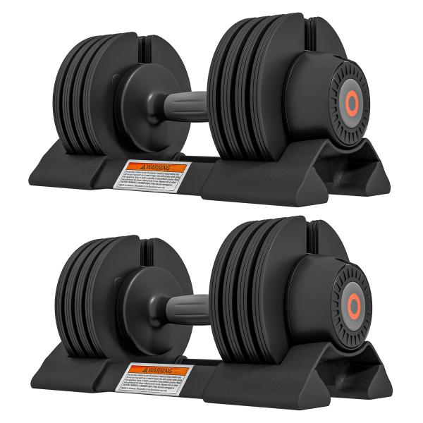 Halteres Ajustáveis 4 em 1 2x10 kg com Ajuste Rápido do Peso, Base de Armazenamento e Pega Antiderrapante para Treino em Casa