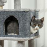 Arranhador para Gatos Grande Altura 104 cm com Plataformas Postes com Escova Bolas Suspensas e Almofadas para Arranhar Cinza