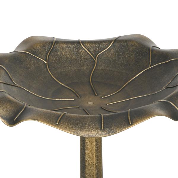 Banho para Pássaros de Jardim Exterior 71 cm com Design Folha de Lótus e Acabamento Envelhecido Leve e Resistente Bronze