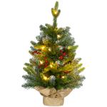 Árvore de Natal de Mesa 60 cm com 20 Luzes LED 141 Ramos 5 Pinhas 5 Cachos de Bagas Vermelhas e Suporte de Metal Verde
