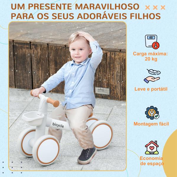 Bicicleta sem Pedais para Crianças de 12 - 36 Meses Bicicleta de Equilíbrio com Assento Ajustável 56x27x39 cm Marrom