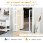 Barreira de Segurança para Cães Animais de Estimação 74 - 80cm para Escadas Portas e Corredores com Porta para Gatos Fechamento Automático e Sistema de Duplo Bloqueio Altura 91,4cm Branco