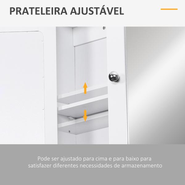 Armário de banheiro com parede de espelho com 2 portas 3 níveis de armazenamento de parede Cor Branco 56x13x58cm