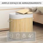Cesto de Roupa Suja de Bambu 100L com 2 Compartimentos e Forro Removível 62,5x37x60,5 cm Madeira