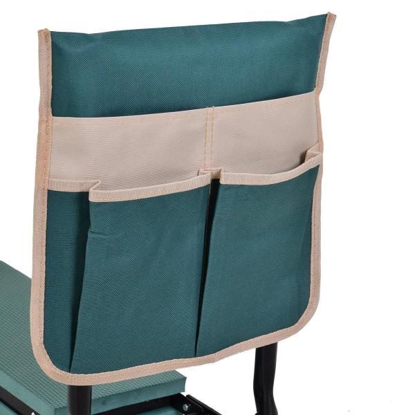 Banco de Jardim Dobrável com Bolsa para Ferramentas Almofada de Proteção para Joelhos Assento de Jardim com Joelheira Altura Ajustável 58x28x49cm Verde e Preto