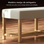 Banco Sapateira com Assento Acolchoado para 2 Pessoas Prateleira Aberta Estrutura de Madeira 140x44x48 cm, Creme e Madeira