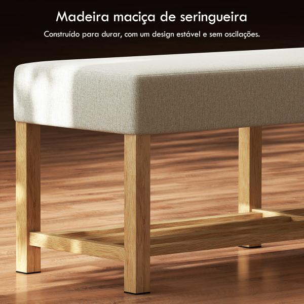 Banco Sapateira com Assento Acolchoado para 2 Pessoas Prateleira Aberta Estrutura de Madeira 140x44x48 cm, Creme e Madeira