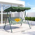 Baloiço de Jardim de 3 Lugares com Almofada Toldo Ajustável e Estrutura de Metal 172x110x153cm Verde e Branco