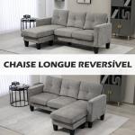 Sofá Chaise Longue Sofá em Forma de L Estofado em Poliéster Sofá de Canto Reversível 186x130x84 cm Marrom Acizentado