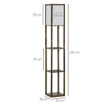 Candeeiro de Pé de Madeira com 3 Prateleiras para Lâmpada E27 Potência Máx. 40W 26x26x160 cm Marrom Rústico
