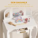 Toucador para Crianças com Espelho e Banco Toucador de Maquilhagem para Crianças de 3 a 6 Anos 52x32x85 cm Branco