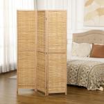 Biombo de 3 Paineis Separador de Ambientes Dobrável 120x1,8x170 cm Divisor de Ambientes com Padrão Tecido em Bambu Madeira
