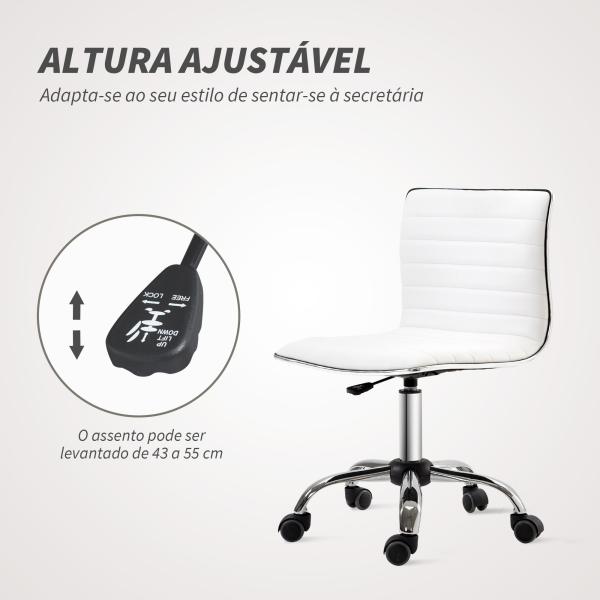 Cadeira de Escritório sem Apoio para os Braços Cadeira de Escritório Giratória com Altura Ajustável 48x52x78 - 90 cm Branco