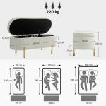 Banco para Pé de Cama em Veludo com Arrumação e Pés Dourados, 108x44x43,5 cm, Creme