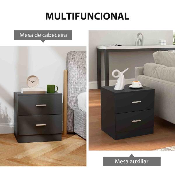 Mesa de Cabeceira Moderna com 2 Gavetas para Sala Quarto Capacidade 30 kg 45x39,5x49 cm Preto