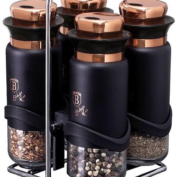 Conjunto de 4 Recipientes de Especiarias c/ Suporte (Black Rose Collection) - BERLINGER HAUS