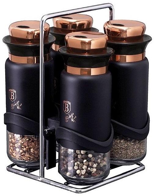 Conjunto de 4 Recipientes de Especiarias c/ Suporte (Black Rose Collection) - BERLINGER HAUS
