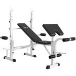 Banco de Musculação Multifuncional Inclinável com Suporte para Barra Ajustável Extensão de Pernas Curl de Predicador 180x134x113 - 136 cm Preto