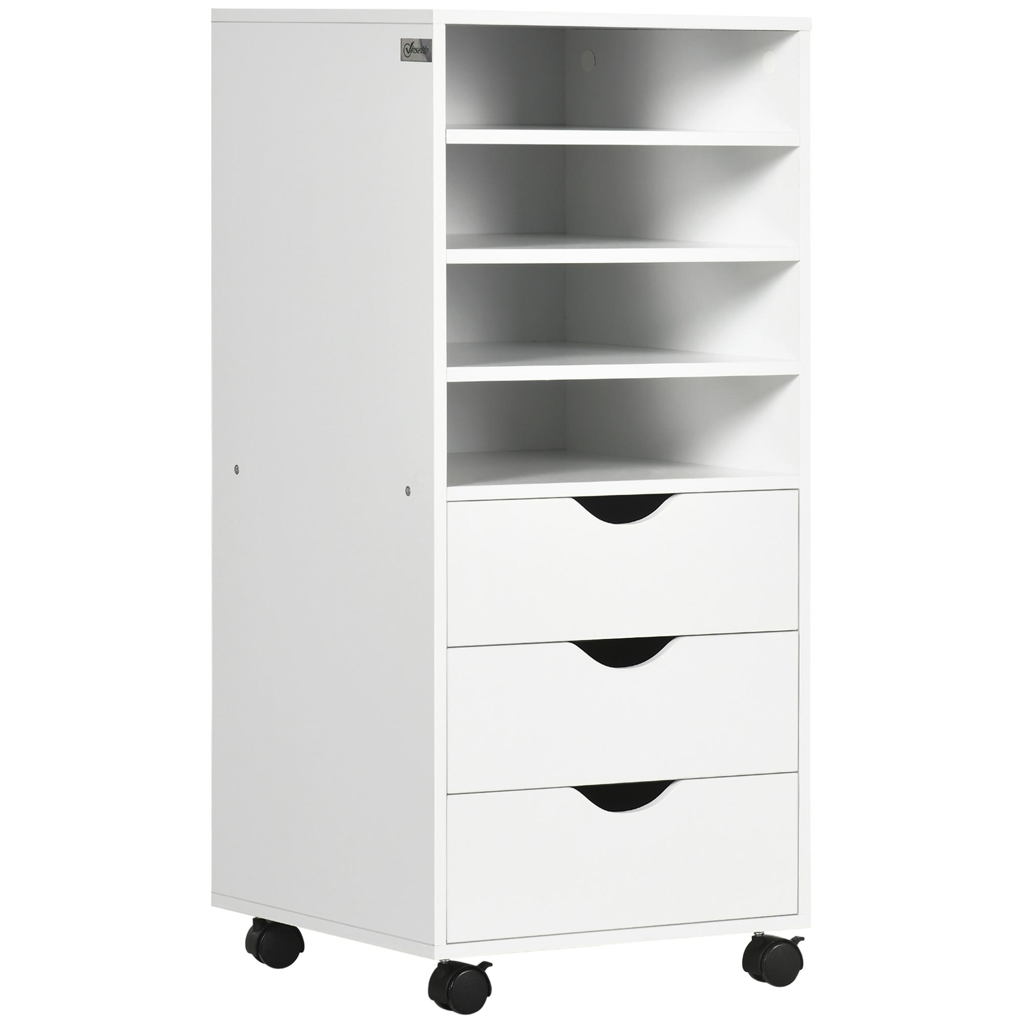 Móveis de escritório com 3 gavetas 4 prateleiras abertas 4 rodas 40x30x83 cm Branco