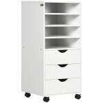 Móveis de escritório com 3 gavetas 4 prateleiras abertas 4 rodas 40x30x83 cm Branco