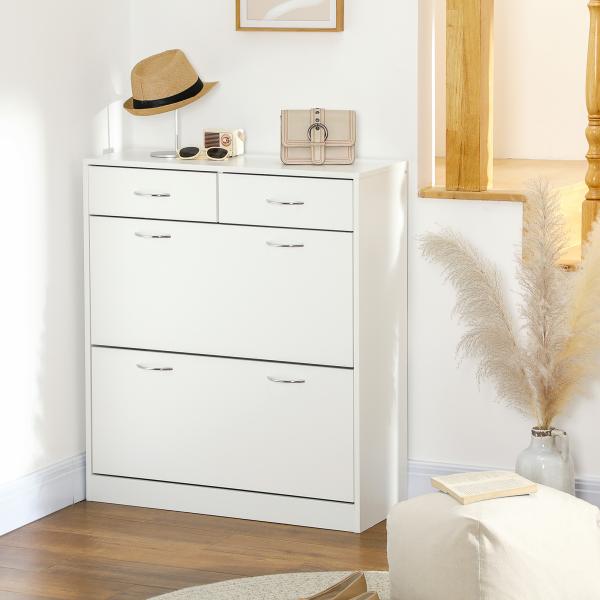 Sapateira Estreito com 2 Compartimentos e 2 Gavetas para 12 Pares de Sapatos 80x30x91,5 cm Branco