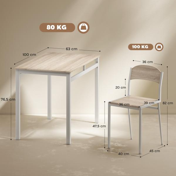 Conjunto de Mesa e Cadeiras de Refeição Mesa de Cozinha Retangular com 4 Cadeiras Estilo Moderno Carvalho e Branco