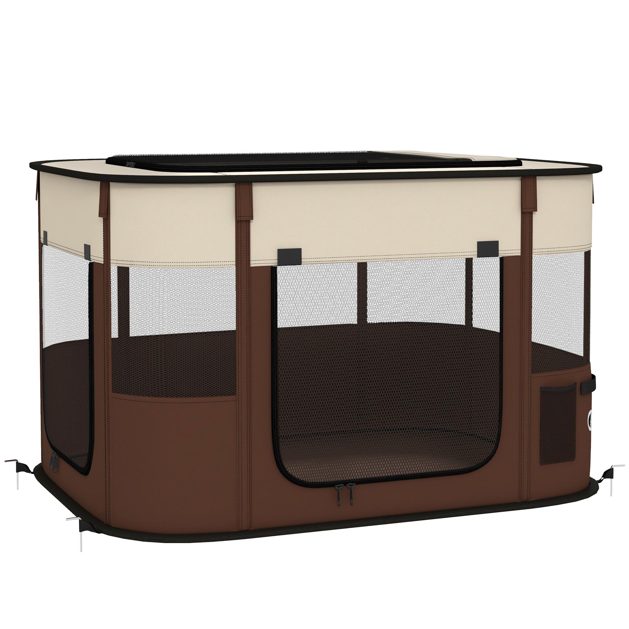 Parque Dobrável Portátil para Cães e Gatos, Cachorros, Coelhos e Porquinhos - da - Índia, Tecido Oxford, 84x64x53 cm, Castanho