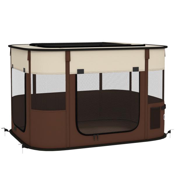 Parque Dobrável Portátil para Cães e Gatos, Cachorros, Coelhos e Porquinhos - da - Índia, Tecido Oxford, 84x64x53 cm, Castanho