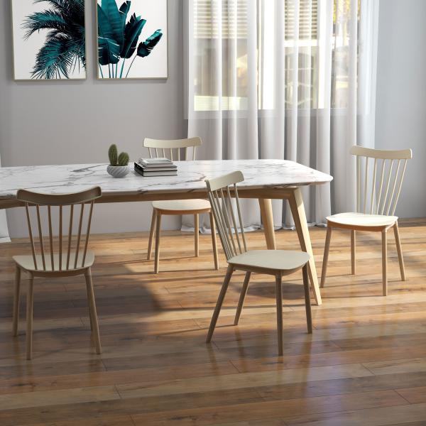 Conjunto de 4 Cadeiras Estilo Nórdico com Encosto Alto e Pés de Madeira de Faia 43x52,5x83cm Bege e Madeira