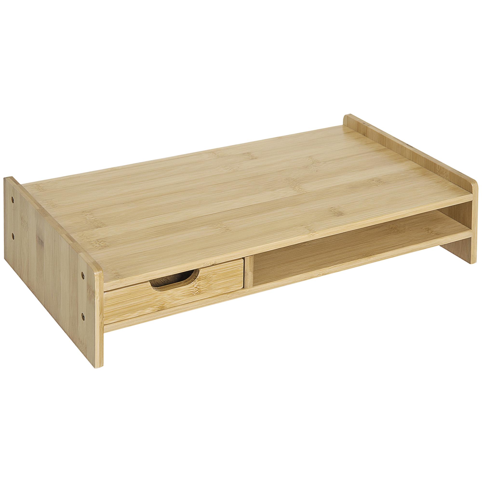 Suporte para Monitor de Bambu Organizador de Escritório para Monitor Portátil 48x25,5x11,5 cm Madeira